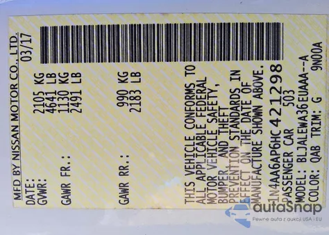 2017 Nissan Maxima 3.5S from USA, damaged, VIN 1N4AA6AP6HC421298